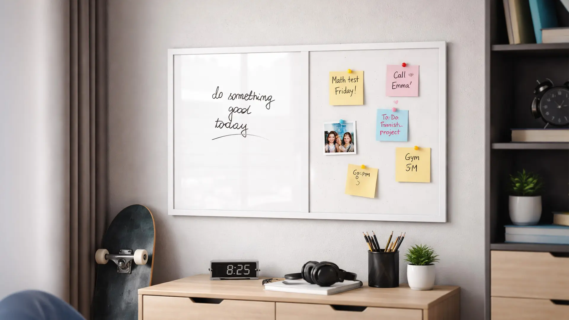 Tableau Combi 2 en 1, Blanc Magnétique Effaçable à Sec et en Liège Blanc avec Cadre en Bois Blanc 90x60cm – Image 4