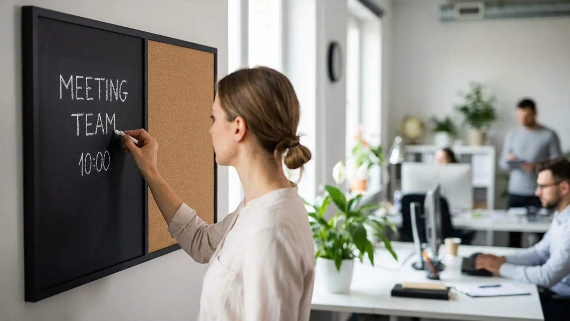 Tableau COMBI liège noir / à craie noir magnétique 90x60cm cadre en bois laqué noir – Image 4