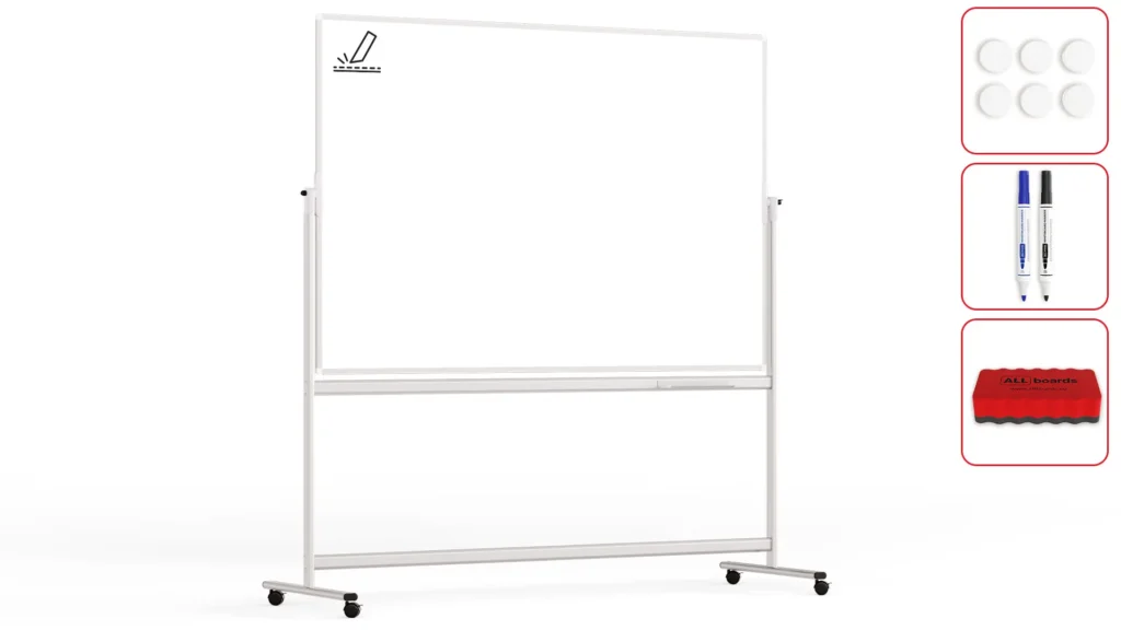 Tableau Blanc Emaillé Mobile Double Face Magnétique Effaçable à Sec avec Cadre en Aluminium 180x120cm