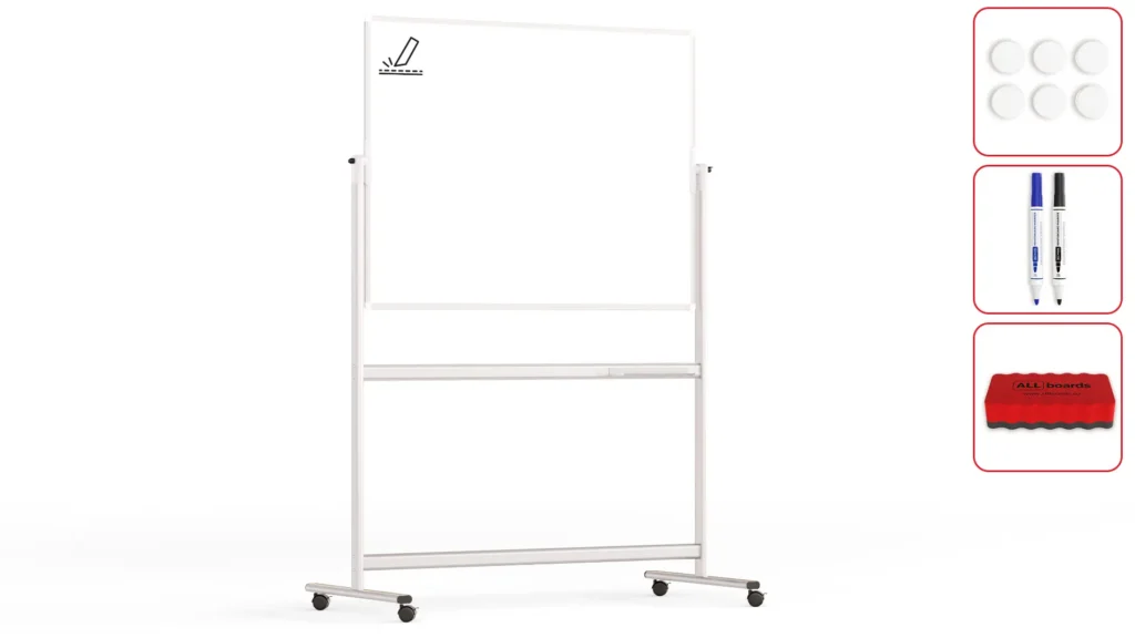 Tableau Blanc Emaillé Mobile Double Face Magnétique Effaçable à Sec avec Cadre en Aluminium 120x90cm