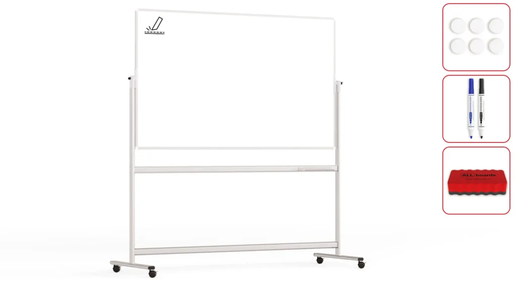 Tableau Blanc Emaillé Mobile Double Face Magnétique Effaçable à Sec avec Cadre en Aluminium 170x100cm