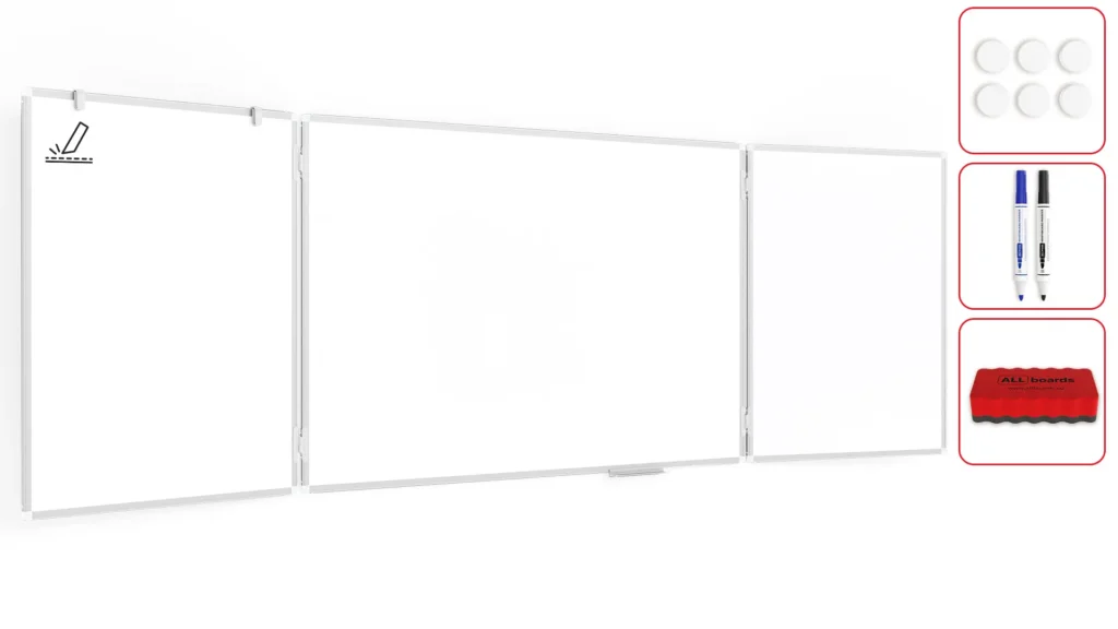 Tableau Blanc Emaillé Scolaire Type Triptyque avec Cadre en Aluminium 150x100cm//300cm
