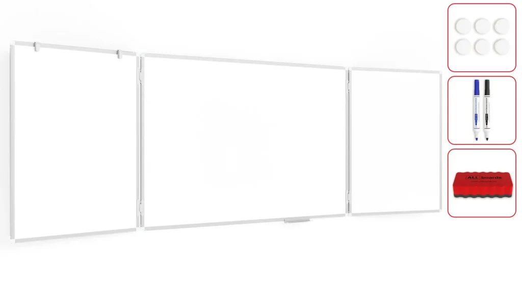 Tableau Blanc Scolaire Type Triptyque avec Cadre en Aluminium 150x100cm//300cm