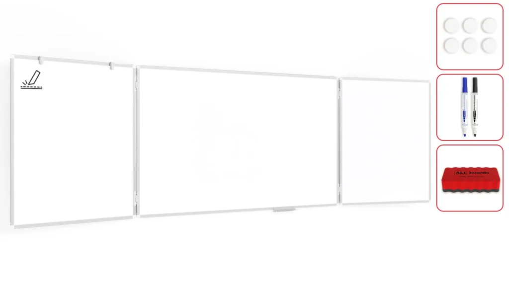 Tableau Blanc Emaillé Scolaire Type Triptyque avec Cadre en Aluminium 100x170 // 340 cm