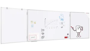 Tableau Blanc Emaillé Scolaire Type Triptyque avec Cadre en Aluminium 100x170 // 340 cm