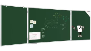 Tableau VERT Scolaire Type Triptyque avec Cadre en Aluminium 100x150 // 300 cm