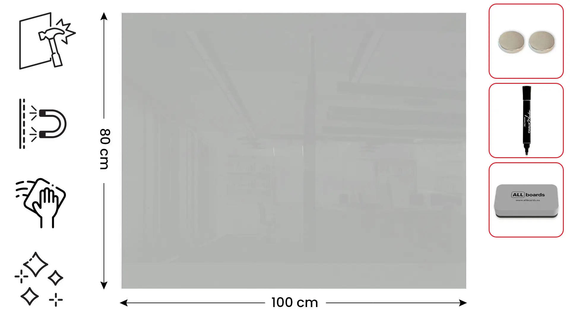 Tableau en Verre Gris 100x80cm, Tableau Magnétique sans Cadre, Verre Trempé – Image 2