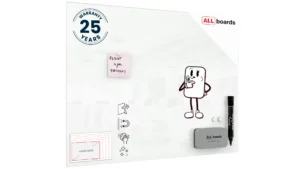 Tableau Blanc en Verre CLASSIC WHITE 80x60cm, Tableau Magnétique sans Cadre, Verre Trempé + ACCESSOIRES