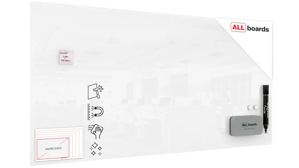 Tableau Blanc en Verre PREMIUM SUPERWHITE 200x100cm, Tableau Magnétique sans Cadre, Verre Trempé + ACCESSOIRES