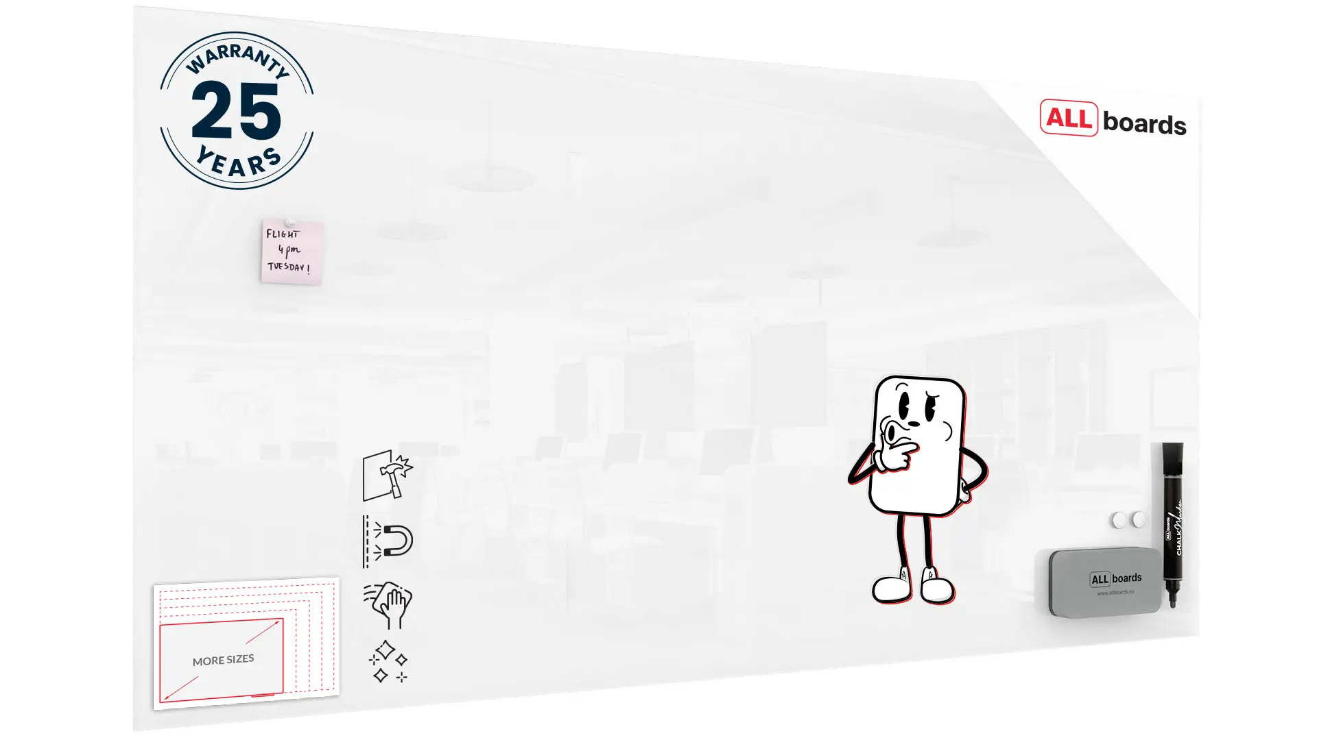 Tableau Blanc en Verre PREMIUM SUPERWHITE 200x100cm, Tableau Magnétique sans Cadre, Verre Trempé + ACCESSOIRES