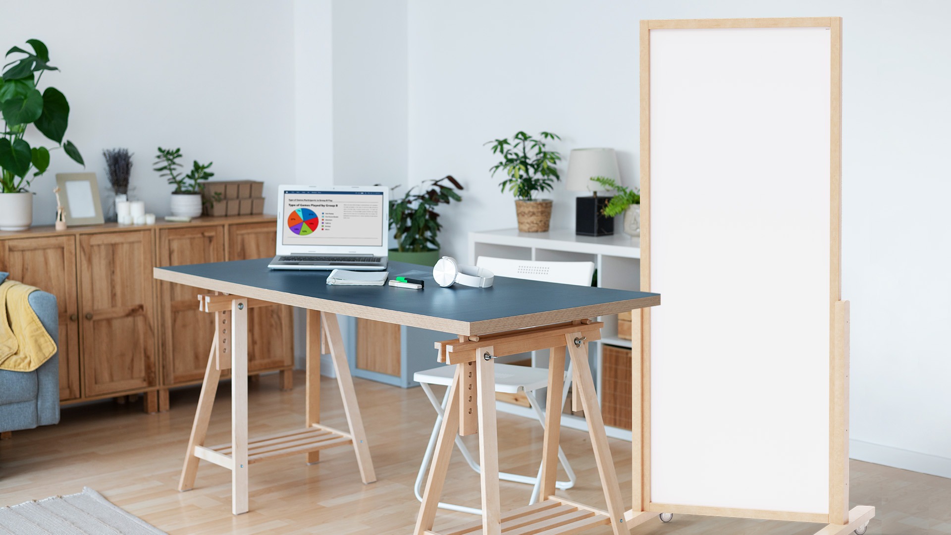 Tableau magnétique vertical effaçable à sec mobile 167×73 cm avec cadre en bois naturel – Image 4