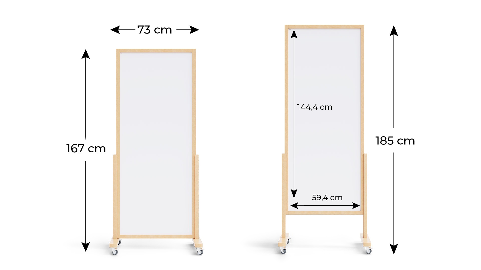 Tableau magnétique vertical effaçable à sec mobile 167×73 cm avec cadre en bois naturel – Image 5