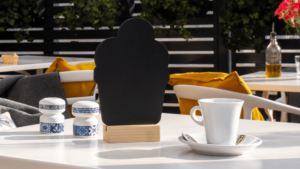 Tableau à Craie Noir Double Face à Poser sur Table avec Base en Bois en Forme de Glace, Lot de 4 Pièces