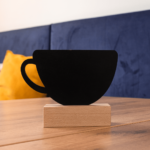 Tableau à Craie Noir Double Face à Poser sur Table avec Base en Bois en Forme de Tasse, Lot de 4 Pièces