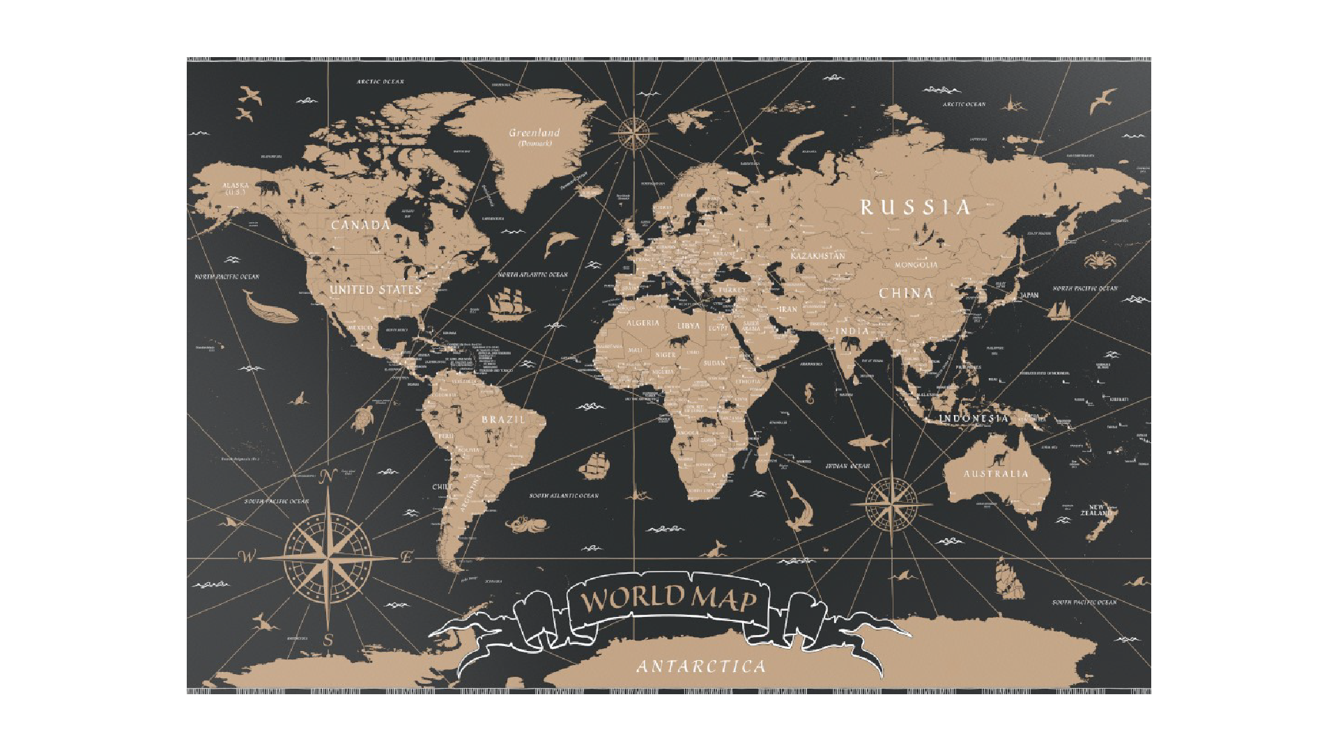 Tableau Magnétique en Métal Motif Carte du Monde Noir Vintage 60x40cm, MetalBoards pour tout type d'Aimants – Image 7