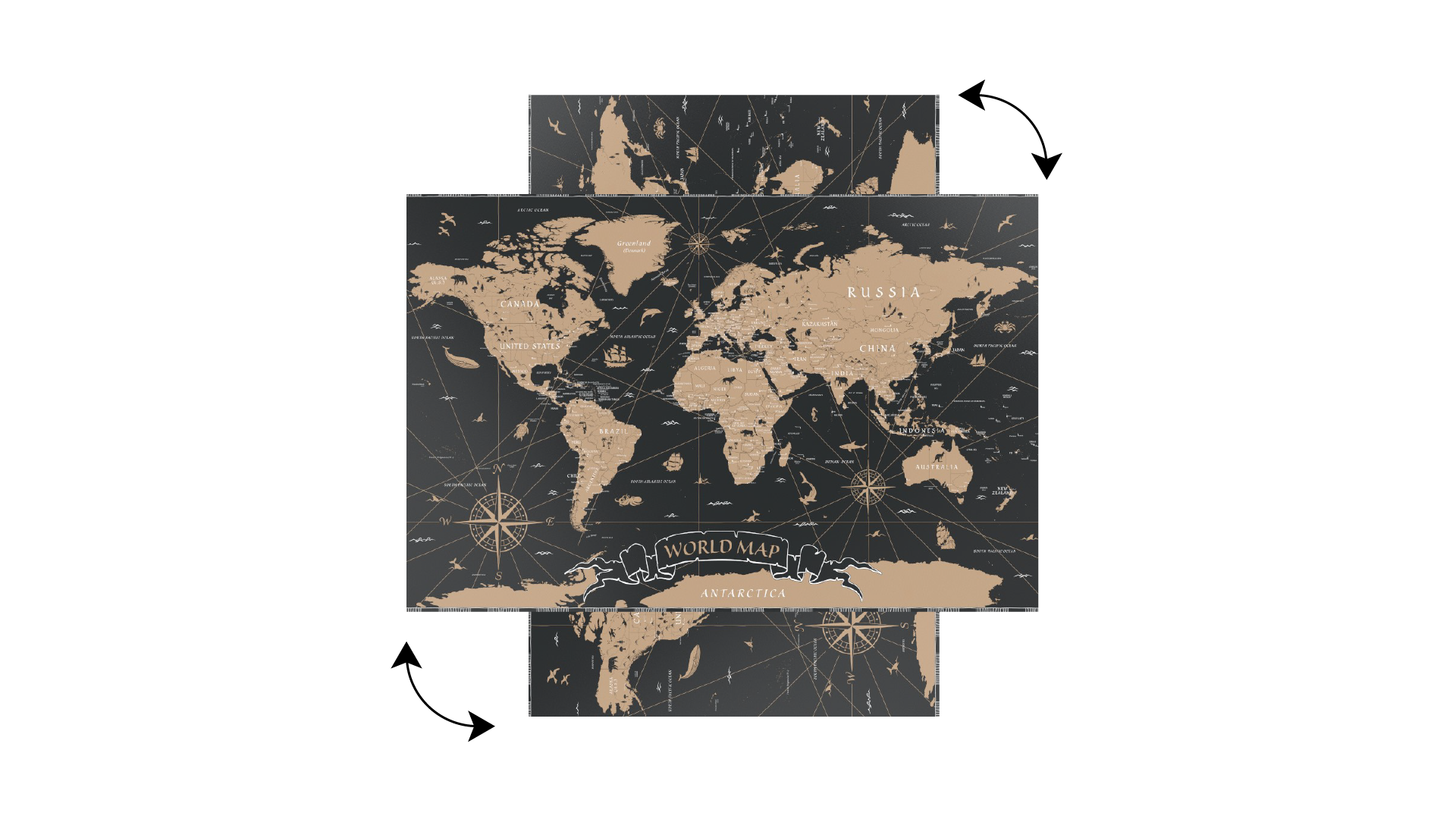 Tableau Magnétique en Métal Motif Carte du Monde Noir Vintage 60x40cm, MetalBoards pour tout type d'Aimants – Image 5