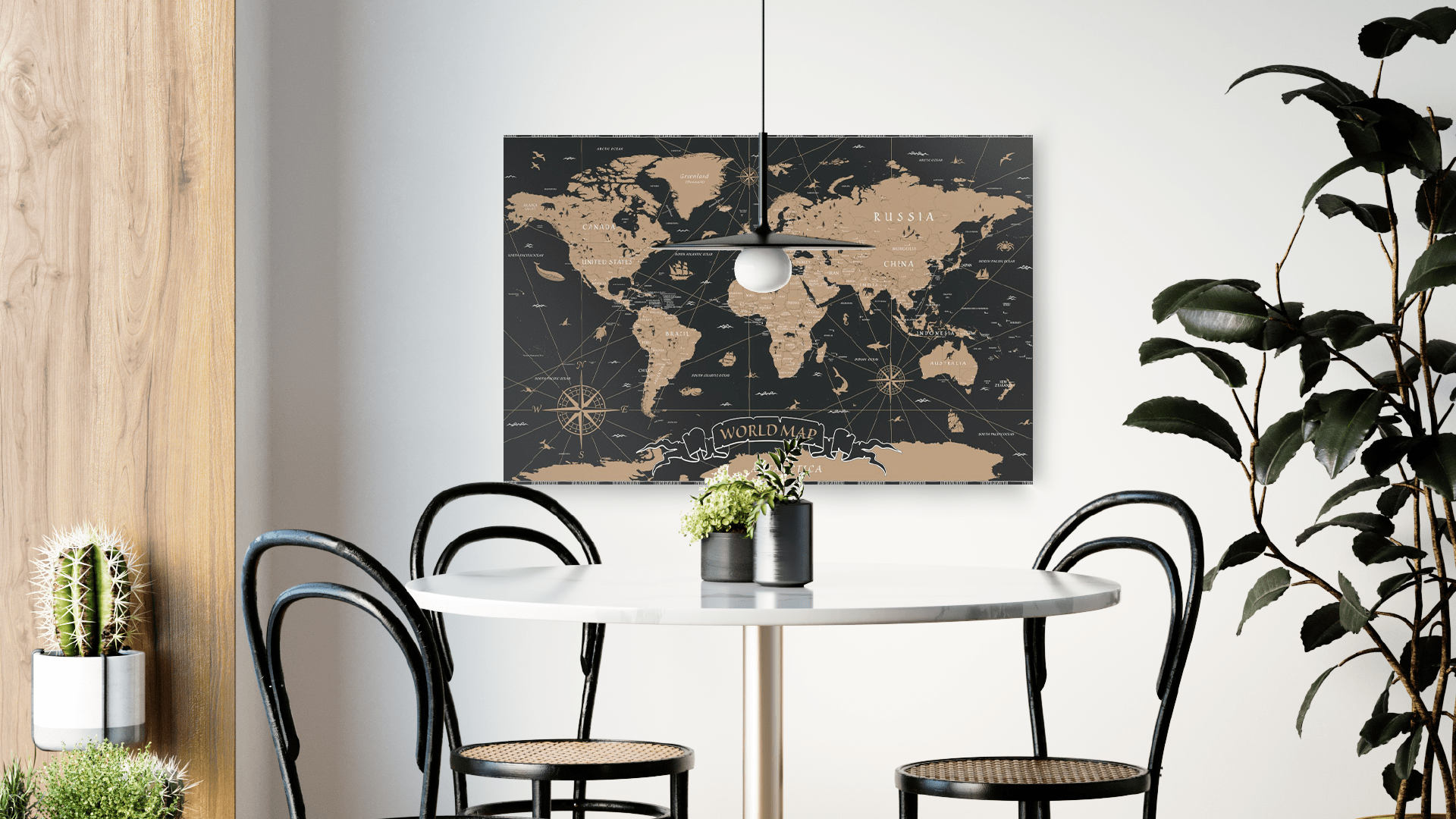 Tableau Magnétique en Métal Motif Carte du Monde Noir Vintage 60x40cm, MetalBoards pour tout type d'Aimants – Image 3