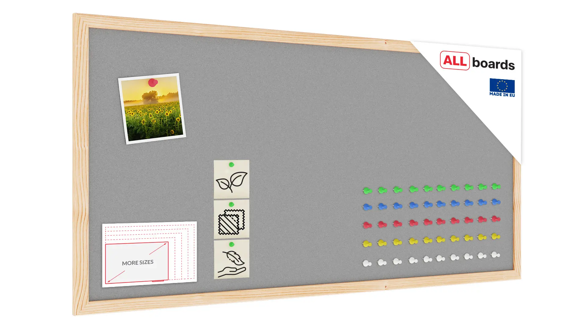 Tableau textile (feutre) 80x40 cm GRIS avec cadre en bois
