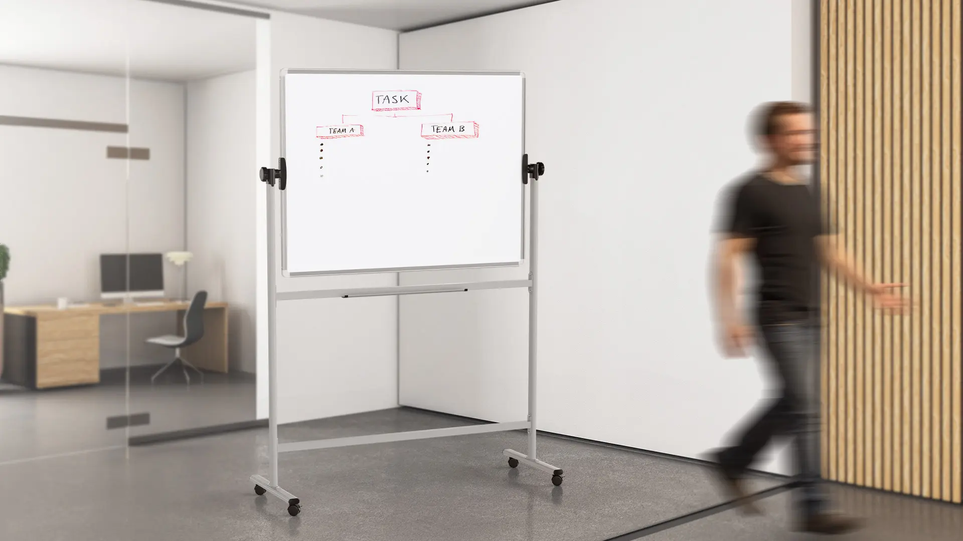 Tableau blanc mobile TM Idea magnétique rotatif double face effaçable à sec 120x90 cm - Série FLEX