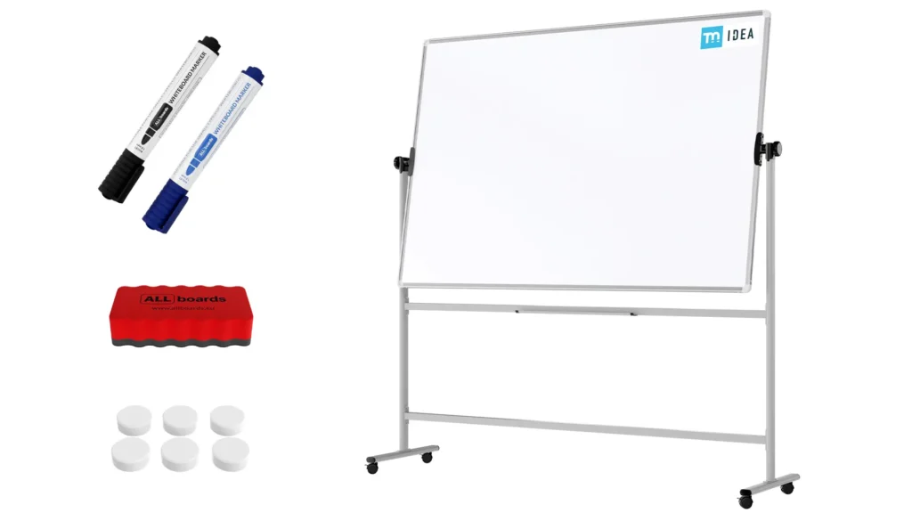 Tableau blanc mobile TM Idea magnétique rotatif double face effaçable à sec 180x120 cm - Série FLEX