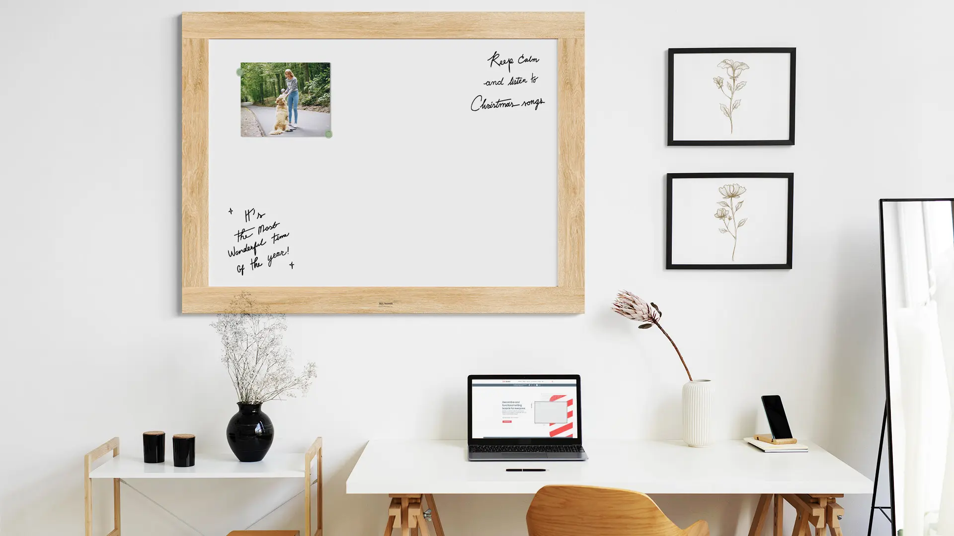 Tableau blanc magnétique PREMIUM 120x90 cm effaçable à sec avec cadre massif motif chêne – Image 9