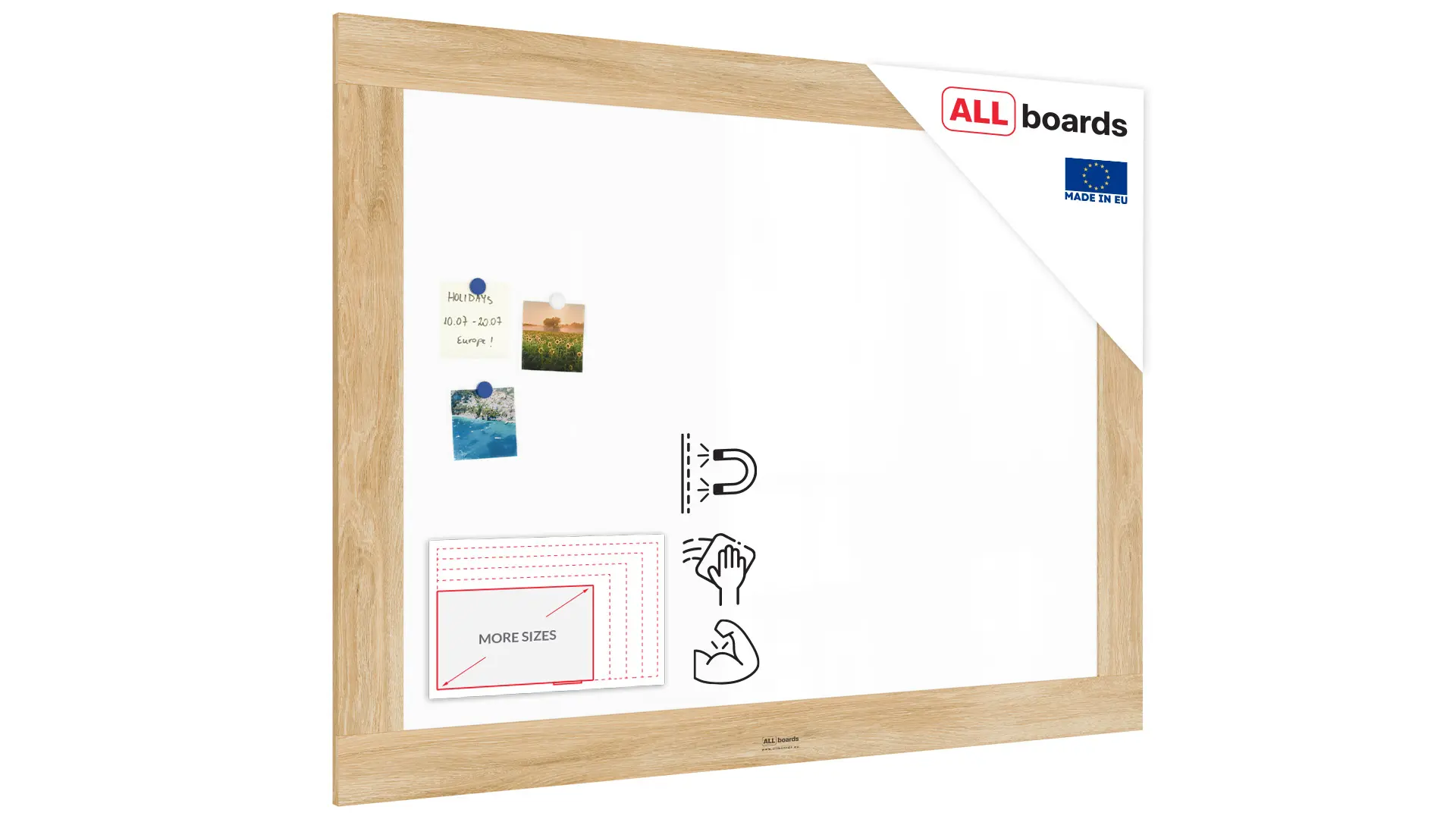 Tableau blanc magnétique PREMIUM 120x90 cm effaçable à sec avec cadre massif motif chêne
