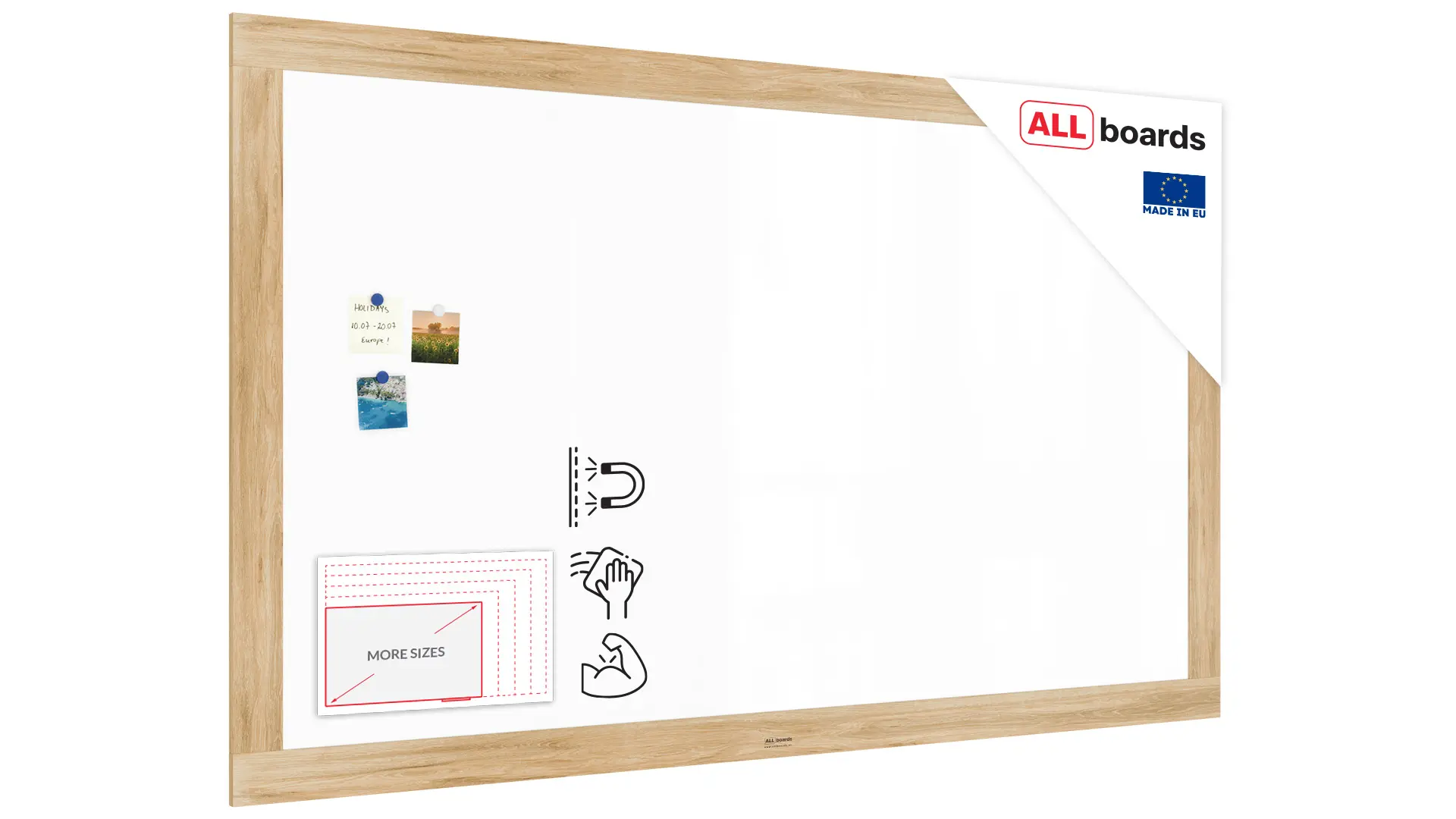 Tableau blanc magnétique PREMIUM 200x120 cm effaçable à sec avec cadre massif motif chêne