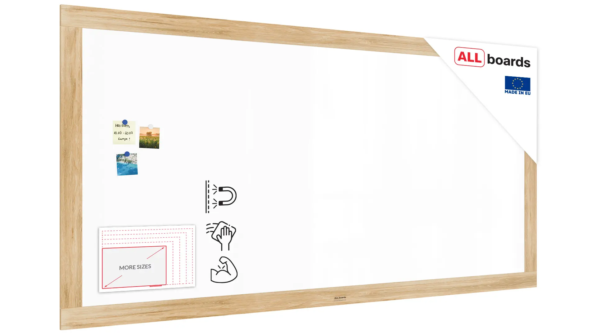 Tableau blanc magnétique PREMIUM 240x120 cm effaçable à sec avec cadre massif motif chêne