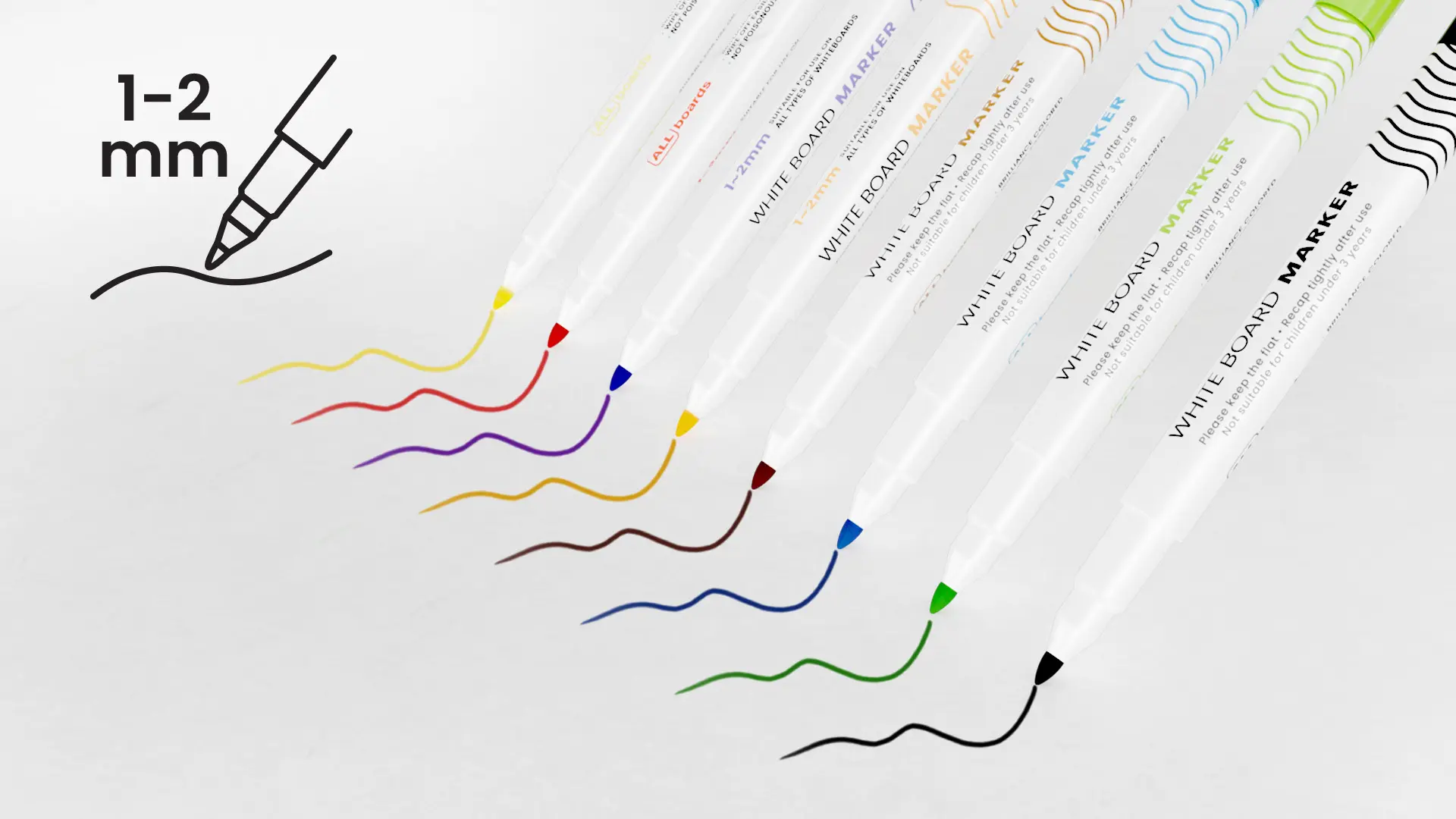 Set de marqueurs fins pour tableau blanc ALLboards - 8 couleurs