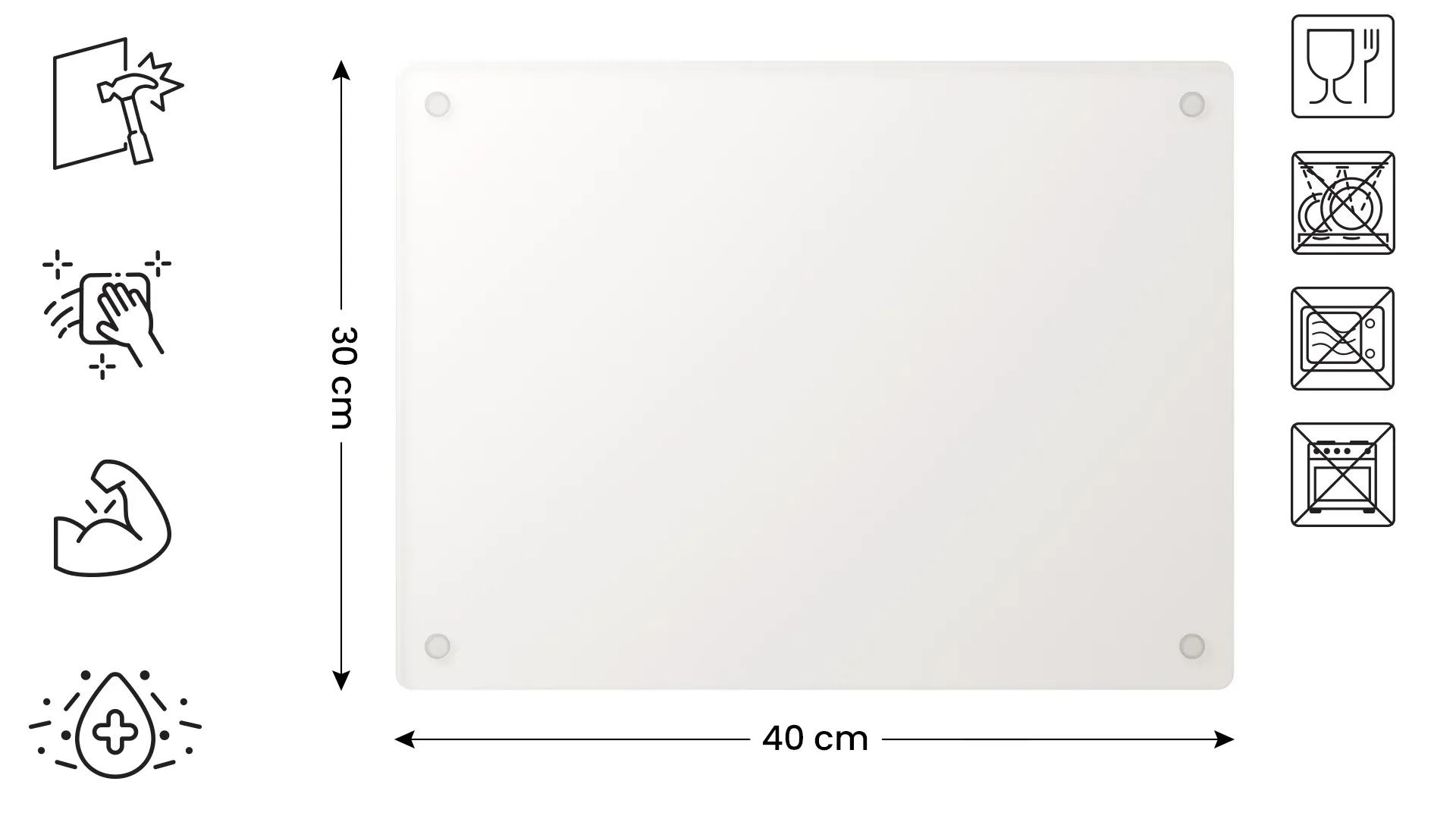 Planche à découper en verre TRANSPARENTE 30x40 cm crédence de cuisine plaque de protection en verre – Image 2