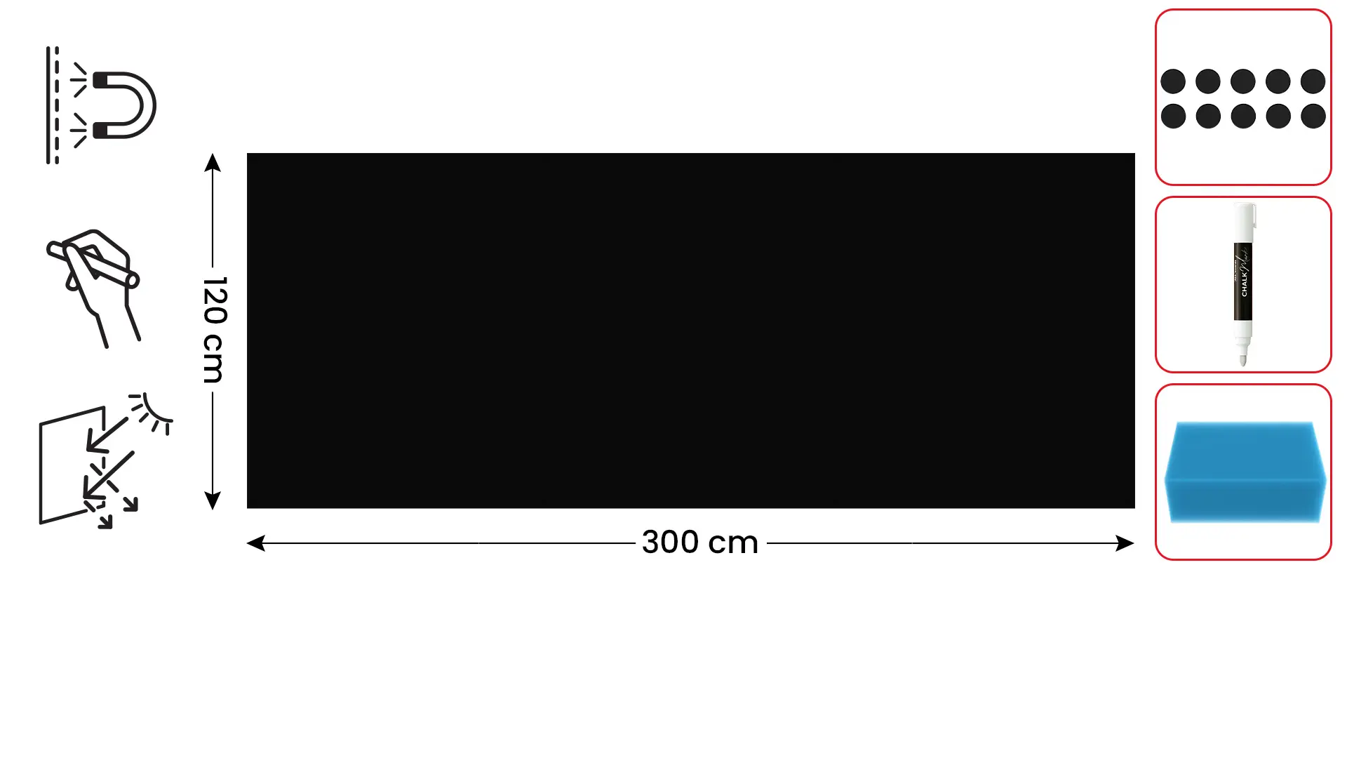 Tableau magnétique à craie SLIMboard sans cadre 300x120 cm + ACCESSOIRES – Image 2