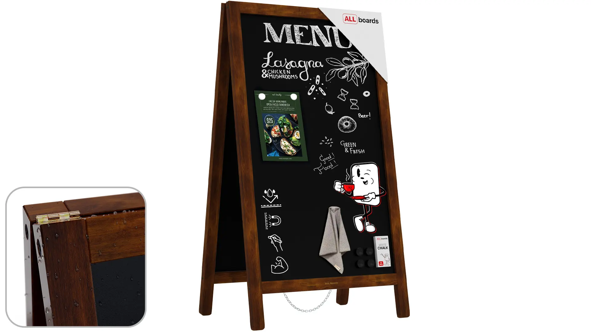 Chevalet stop-trottoir étanche magnétique 80x45 cm cadre CLASSIC BRUN + ACCESSOIRES