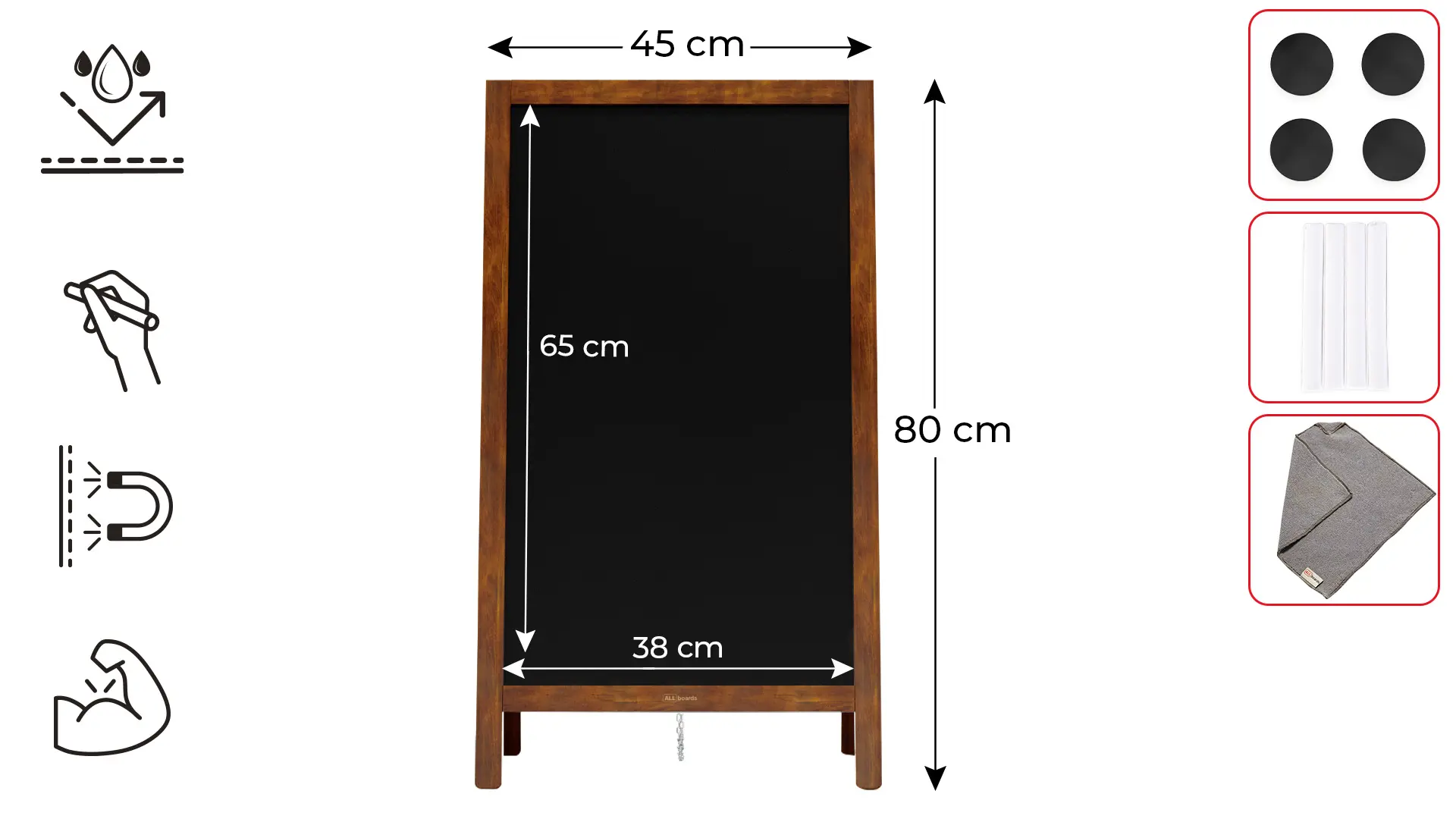 Chevalet stop-trottoir étanche magnétique 80x45 cm cadre CLASSIC BRUN + ACCESSOIRES – Image 2