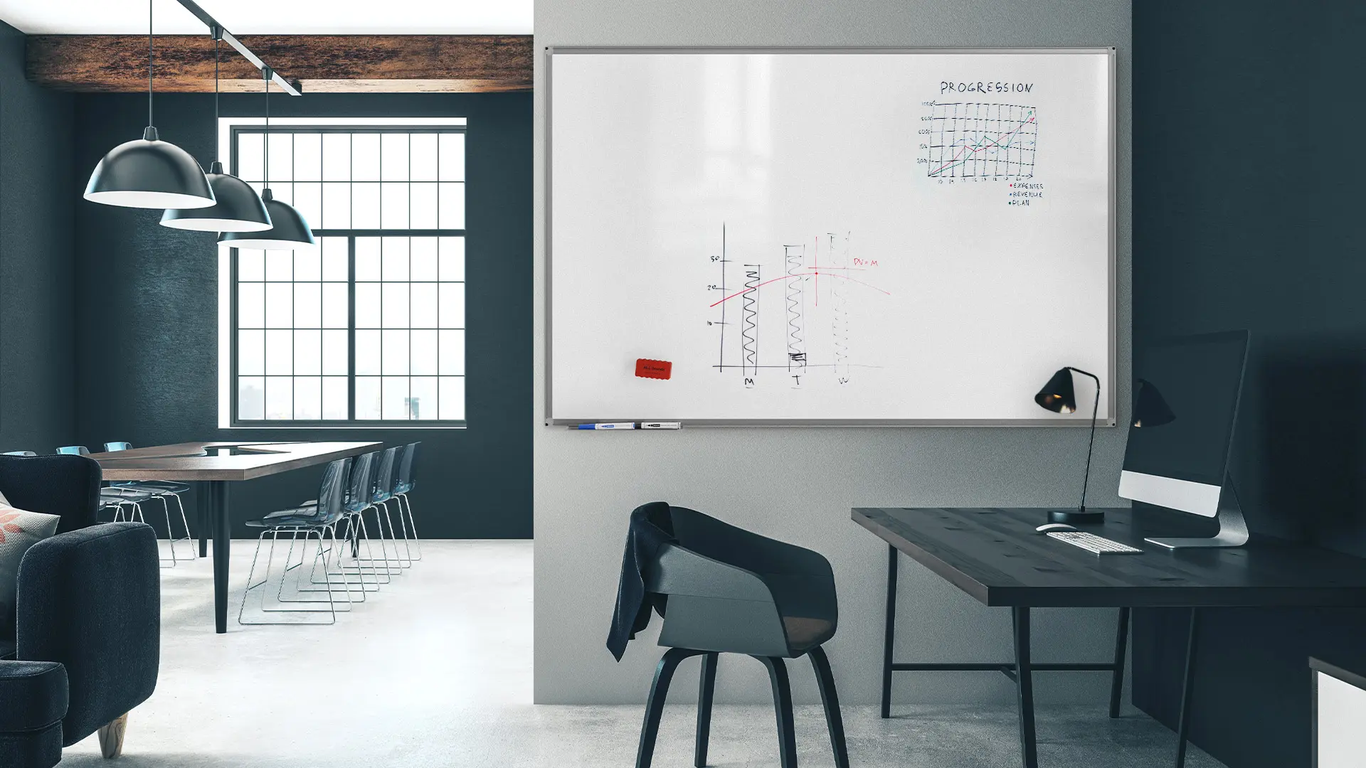 Tableau blanc magnétique 150x100 cm avec cadre en aluminium + accessoires - Série TM IDEA® Flex – Image 10