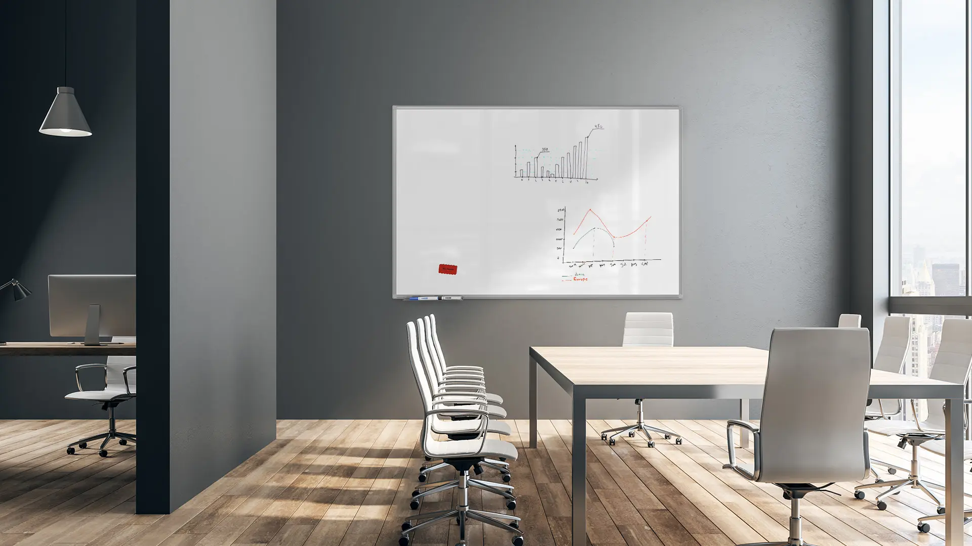 Tableau blanc magnétique 150x100 cm avec cadre en aluminium + accessoires - Série TM IDEA® Flex – Image 9