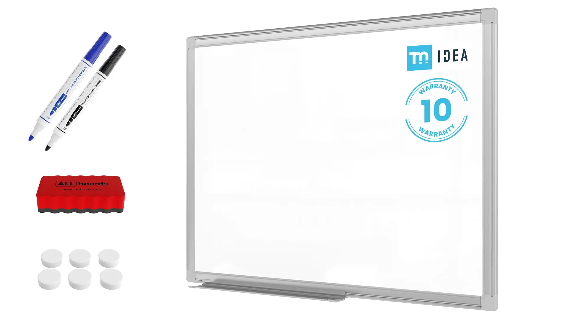 Tableau blanc magnétique 60x45 cm avec cadre en aluminium + accessoires - Série TM IDEA® Flex