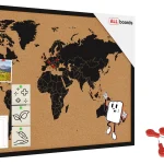 Tableau en liège CARTE DU MONDE cadre en bois NOIR 90x60 cm + Accessoires