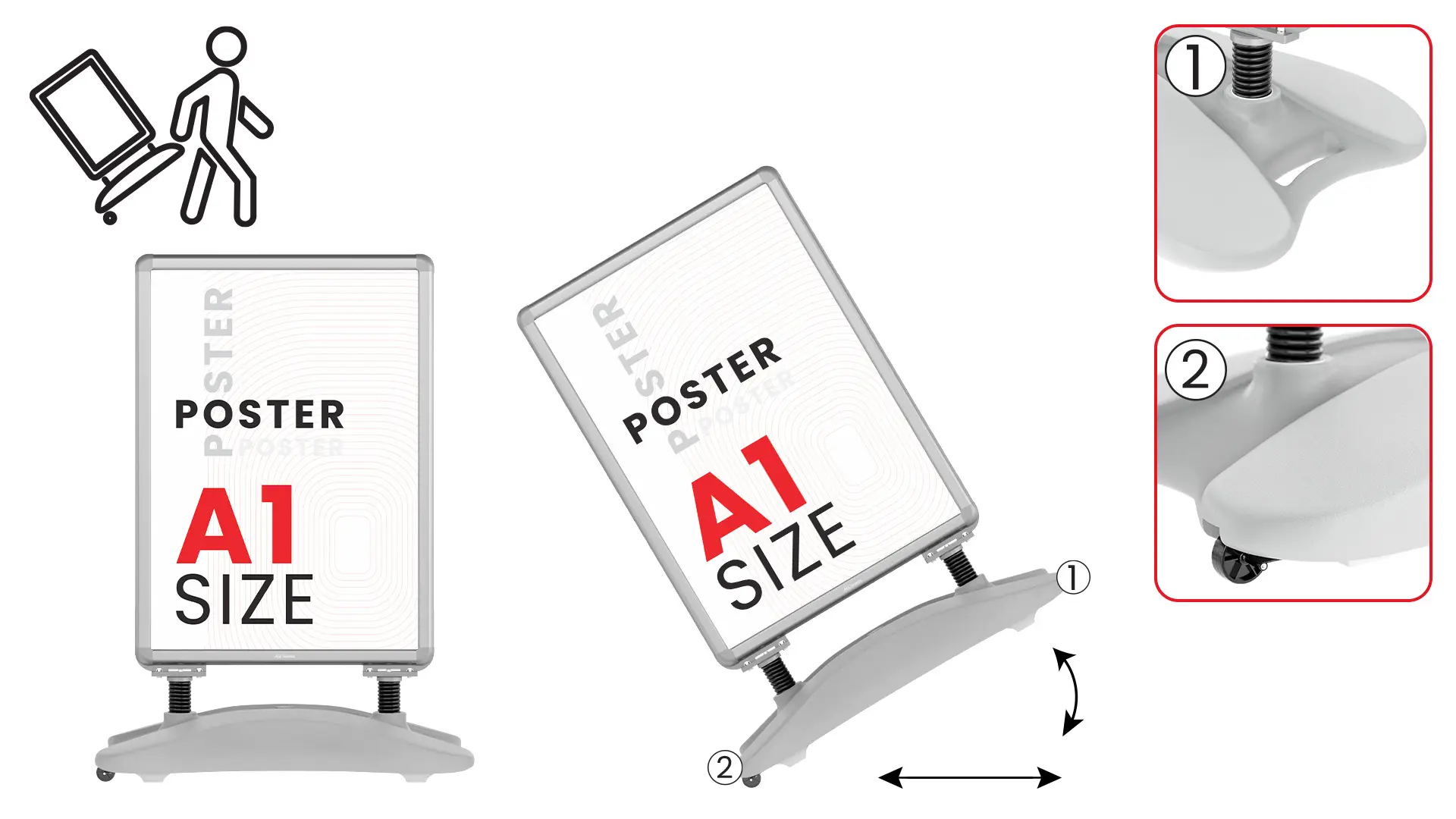 Porte-affiche A1 Waterbase - cadre aluminium ARGENTÉ