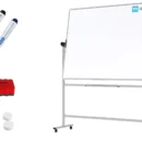 Tableau blanc mobile TM IDEA® Tableau magnétique rotatif double face effaçable à sec 150x120 cm - Série FLEX