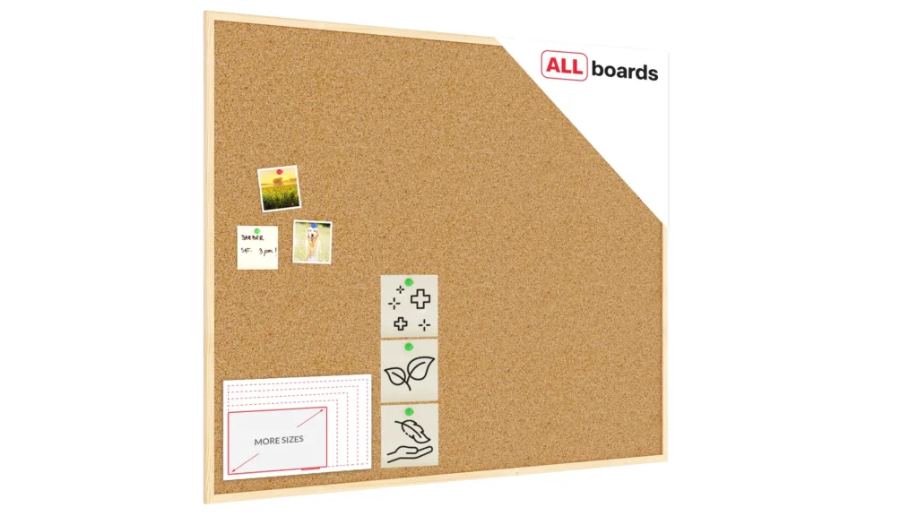 Tableau de liège 120 x 100 cm avec cadre en bois naturel – surface en liège portugais autocicatrisant