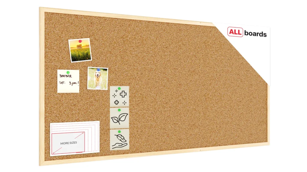 Tableau de liège 120 x 60 cm avec cadre en bois naturel – surface en liège portugais autocicatrisant