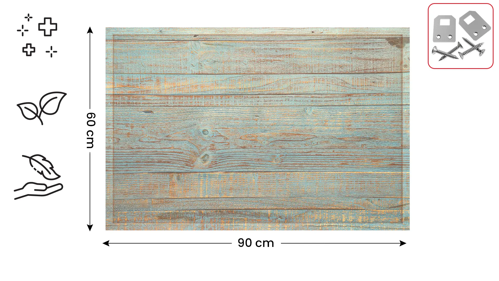 Tableau en liège impression intégrale PLANCHE BLEUE, 90x60 cm, cadre en bois