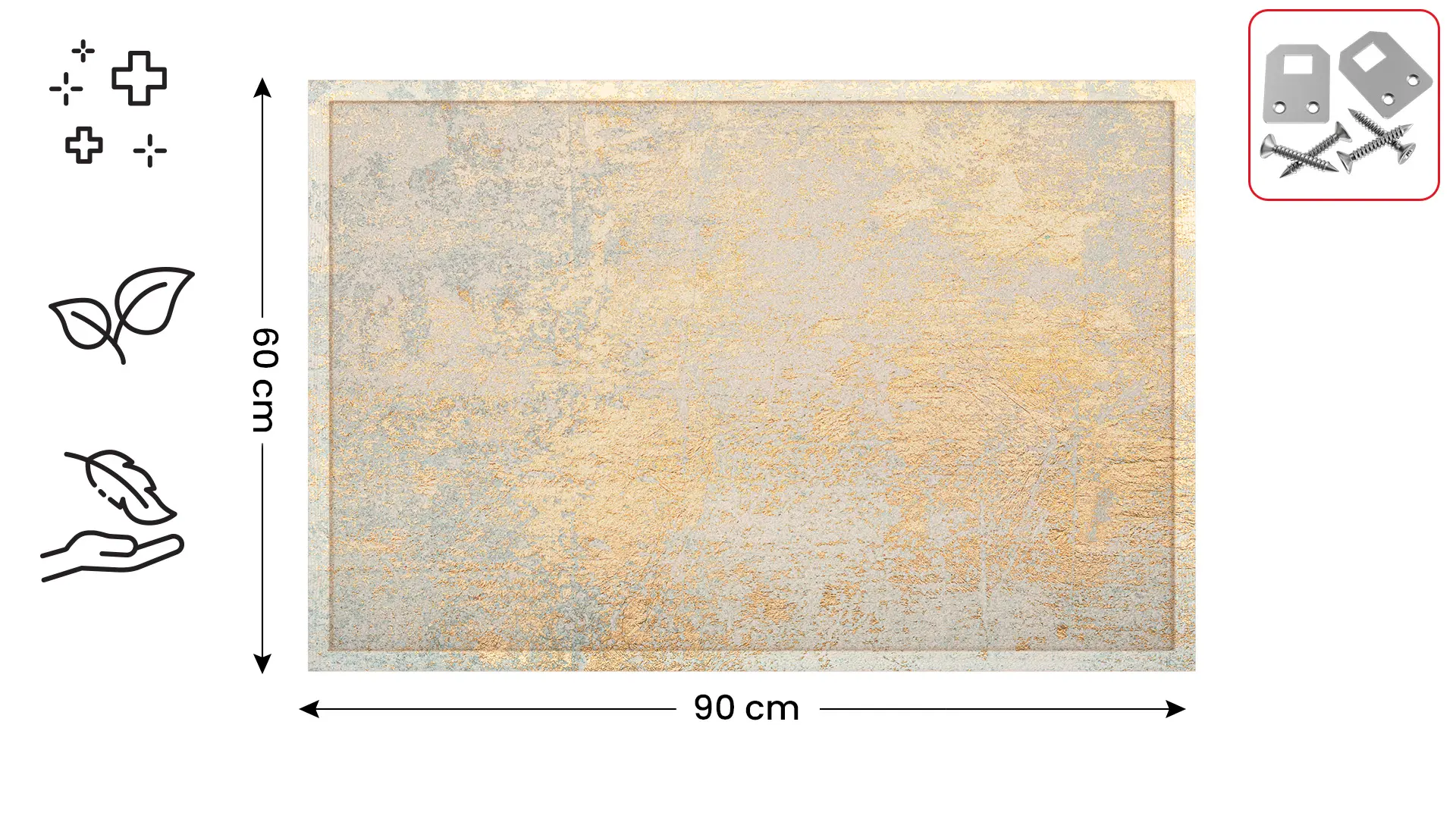 Tableau en liège impression intégrale BÉTON DORÉ 90x60 cm cadre en bois