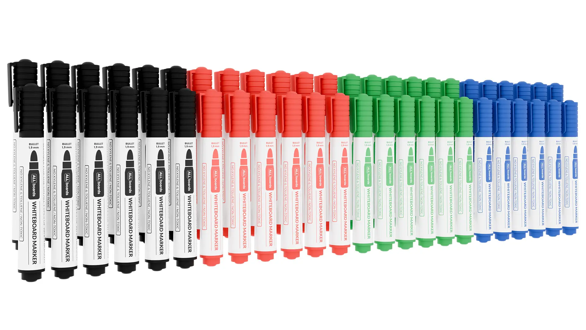 Set de marqueurs effaçables à sec ALLboards - 4 couleurs x 12 - 48 pièces