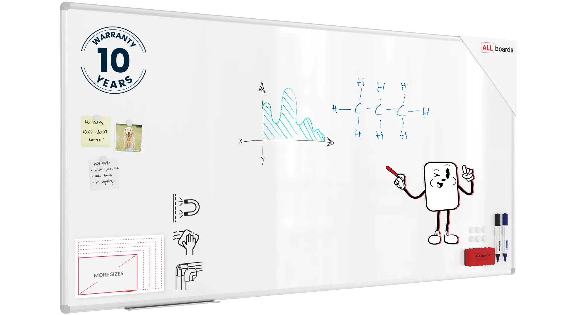 Tableau Blanc Magnétique Effaçable à Sec avec Cadre en Aluminium Premium EXPO 180x90cm + accessoires
