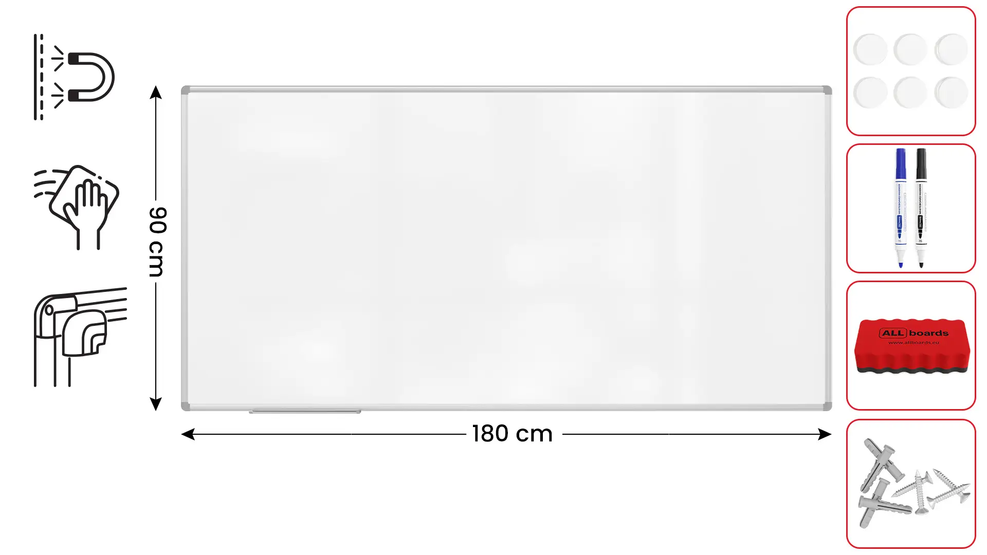Tableau Blanc Magnétique Effaçable à Sec avec Cadre en Aluminium Premium EXPO 180x90cm + accessoires – Image 2