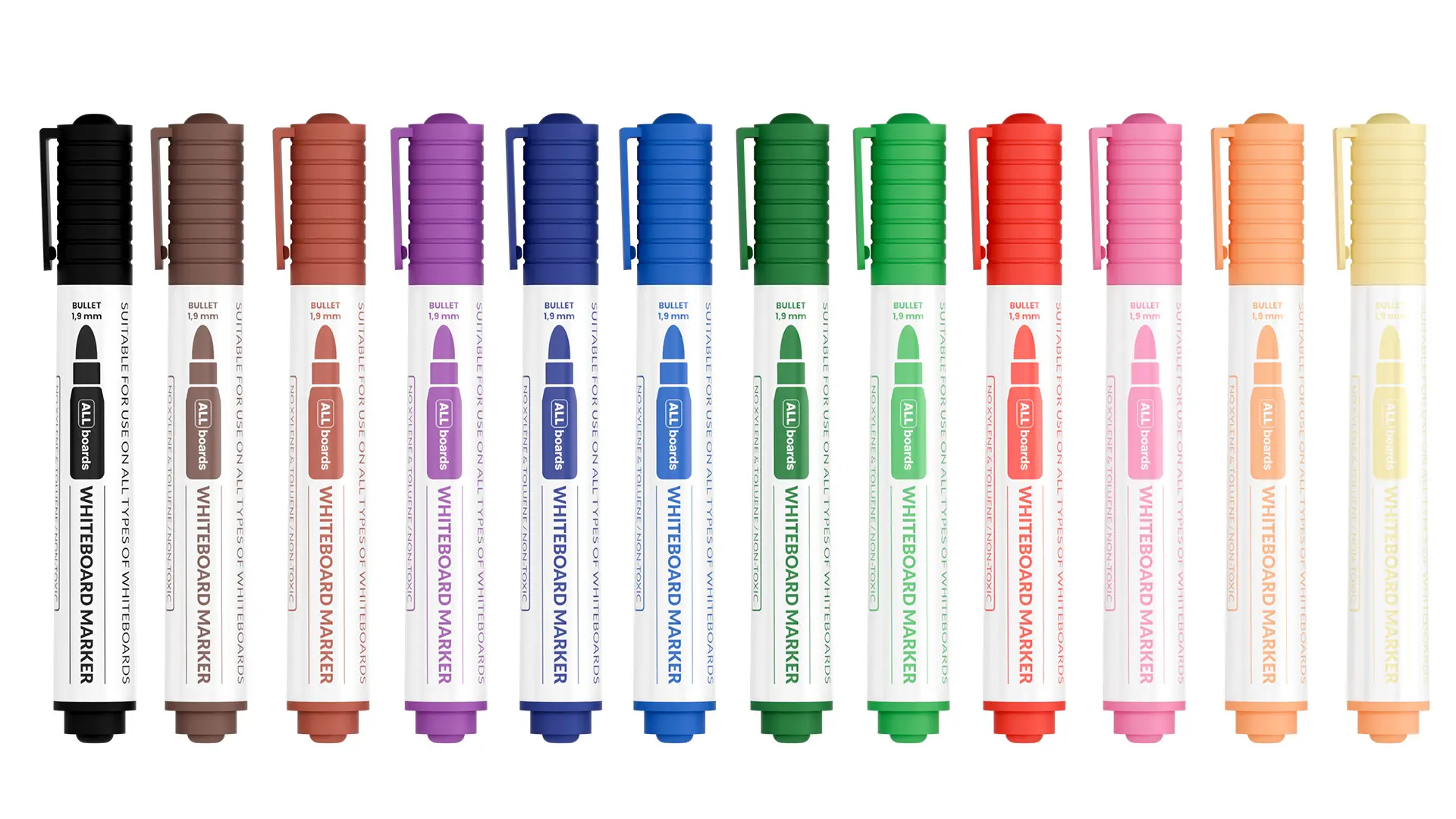 Set de marqueurs pour tableaux effaçables à sec ALLboards – 1 x 12 couleurs - 12 pièces