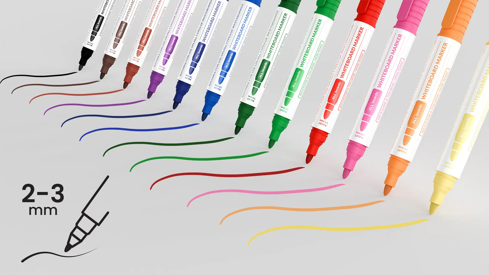 Set de marqueurs pour tableaux effaçables à sec ALLboards – 1 x 12 couleurs - 12 pièces – Image 3