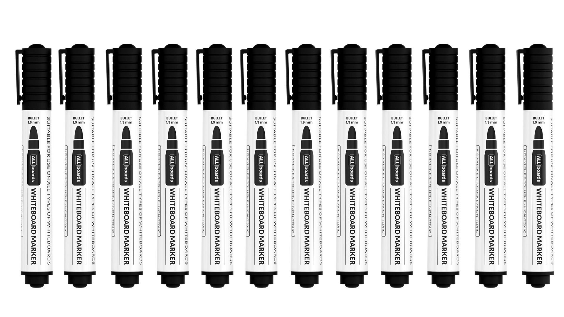 Set de marqueurs pour tableaux effaçables à sec ALLboards – couleur noire – 12 pièces