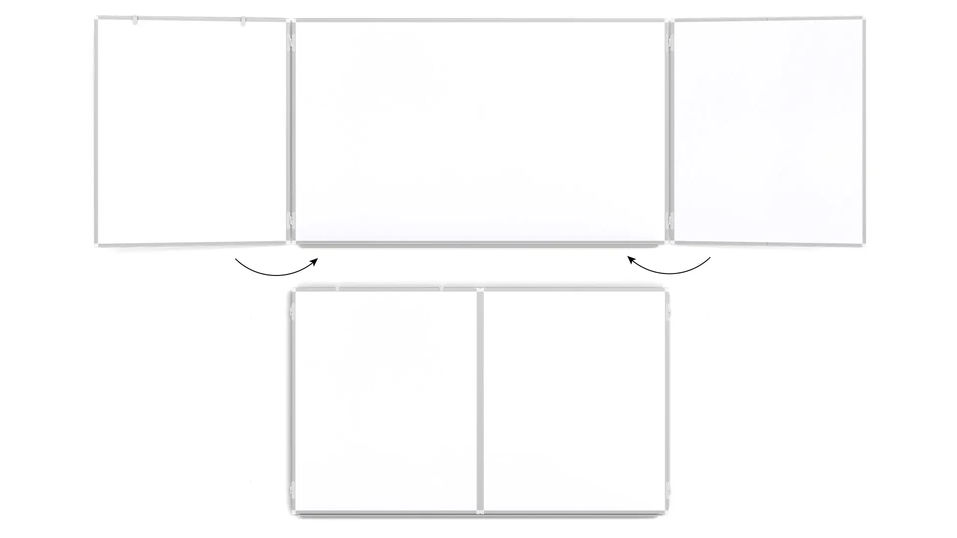 Tableau Blanc Emaillé Scolaire Type Triptyque avec Cadre en Aluminium 120x200 // 400 cm – Image 3